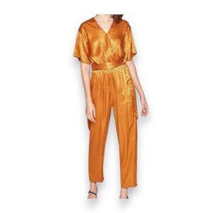 Joie Tau Leopard Print Copper Satin Jumpsuit